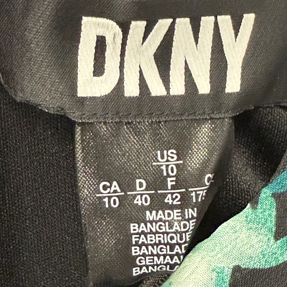 DKNY Floral Print Midi Dress Womens 10 NWT Flutter‎ Sleeve Tie Waist Black Green - Picture 3 of 9